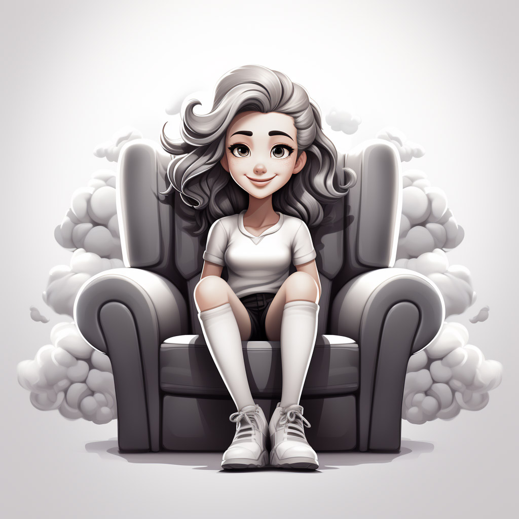 a-girl-sitting-on-a-chair-with-clouds-behind-her